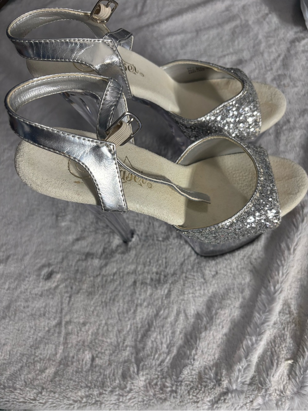 Pleaser Silver Glitter Clear Platform Stiletto Sandals View 4